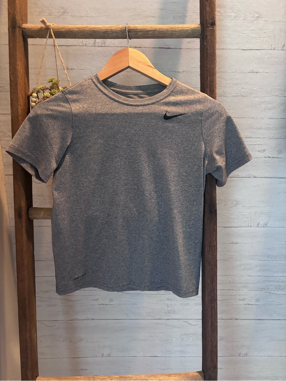 Nike Boys Heather Gray Short Sleeve Dri-FIT Tee with Black Swoosh